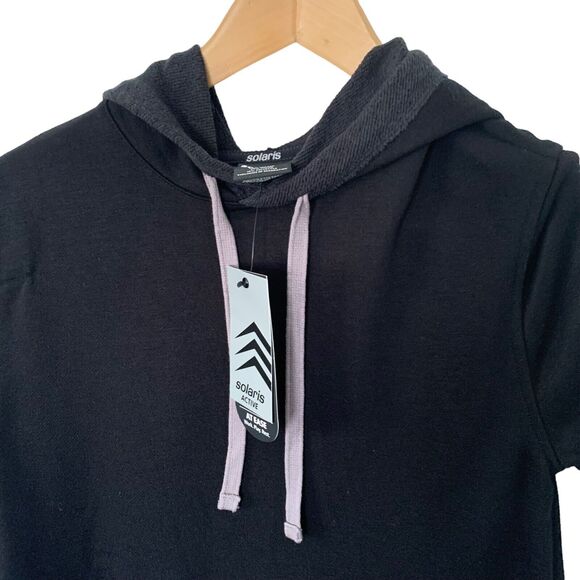 Solaris Mens S French Terry Short-Sleeve Hoodie Sweatshirt Black NEW - Picture 3 of 7